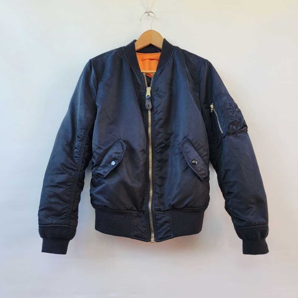 Alpha Industries MA-1 Bomber Flight Jacket Womens Size Small Black Retro Nylon
